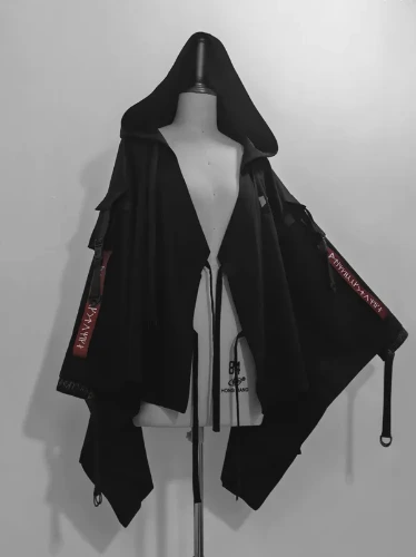 Black Techwear Ouji Lolita Buckle Strappy Hooded Jacket