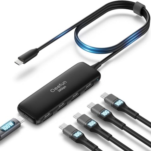 Qeefun 𝟏𝟎𝐆𝐛𝐩𝐬 USB C Hub,USB 3.2 GEN 2 Hub with 100W Power Delivery, USB C to USB C Hub Multiport Adapter for Laptop,MacBook Pro/Air M2 M1, iPad, Surface Pro,Dell, HP,Lenovo - 10Gbps USB C HUB