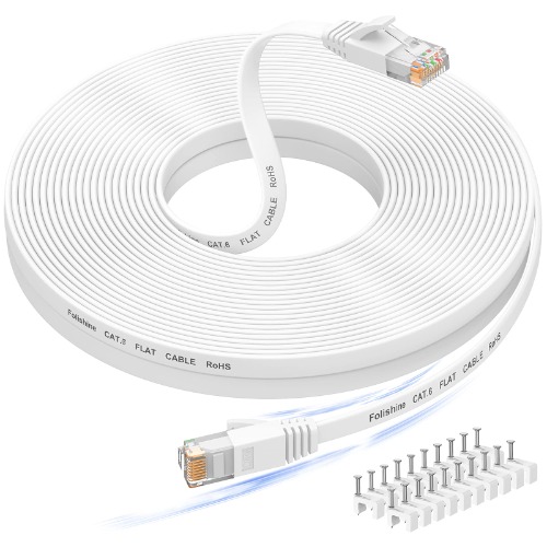 50 ft Ethernet Cable, Cat6e/Cat6 Long Ethernet Cable with Snagless Rj45 Connector, High Speed Patch Cord Than Cat 5e/Cat 5, Flat White Shielded LAN Cable for Ethernet Network Switch, PS4 and Modem - 100FT