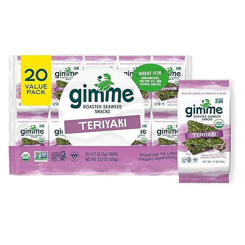 Gimme Seaweed Organic Premium Roasted Seaweed Snacks, Teriyaki, 20 Count, Keto, Vegan, Gluten-Free, Great Source of Omega3s and Iodine, Healthy On-The-Go Snack for Kids and Adults - #4 Teriyaki