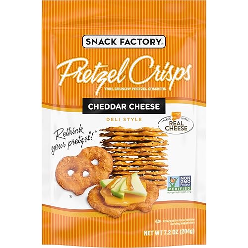 Snack Factory Pretzel Crisps, Cheddar Cheese, 7.2 Oz - Cheddar Chese - 7.2 Ounce (Pack of 1)