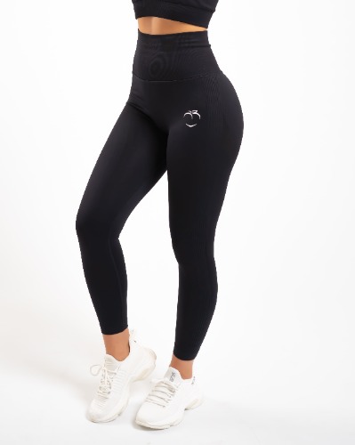 Black High Waist Tights - Peach