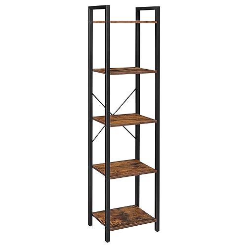 VASAGLE LLS100B01 5 Tier Bookcase Storage Unit for Office, Living Room, Bedroom, 30 x 39.5 x 154 cm, Industrial Style, Rustic Brown and Black - 39,6B x 154H cm - Marron Vintage + Noir D'encre