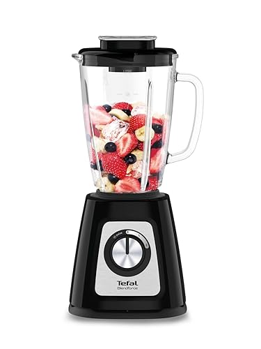 Tefal Blendforce II Blender, 2L Glass Jug, 1.25L Effective Capacity, 800W, 4 Removable Powelix Blades, Smoothie Blender, Ice Crush, 2 Speeds + Pulse Kitchen Blender, Black, BL435840 - Glass Jar - Black