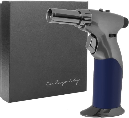 Powerful DUAL Flame Style+Triple Adjustable Flame Size in One Hand Butane Torch-by inZaynity-Refillable Blow Torch Continuous Flame Lock,Soldering,Cooking,BBQ,Crème Brulee,Welding,Resin