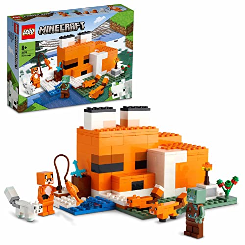 LEGO 21178 Minecraft The Fox Lodge House, Animal Toys, Birthday Gifts for Kids, Boys and Girls age 8 plus Years Old, with Drowned Zombie Figure - single