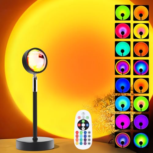 Sunset Lamp Projector, Rainbow Projection Led Lights with Remote, 16 Colors Multicolor Changing LED Night Light, Sunlight Light for Photography, Selfie, Party, Home Bedroom Decor Xmas Gifts for Women - Single Remote Control