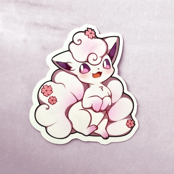 Alolan Vulpix Cherry Blossom Sticker | Cute Kawaii 3 inch Waterproof Decal | Decorate Laptops, Waterbottles, Game Consoles & more
