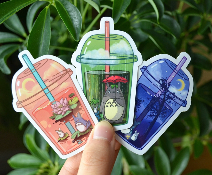 Totoro Bubble Tea in 3 flavors | Waterproof sticker | Vinyl sticker | Die-Cut Sticker | Anime Sticker | Waterbottle sticker | Laptop Sticker