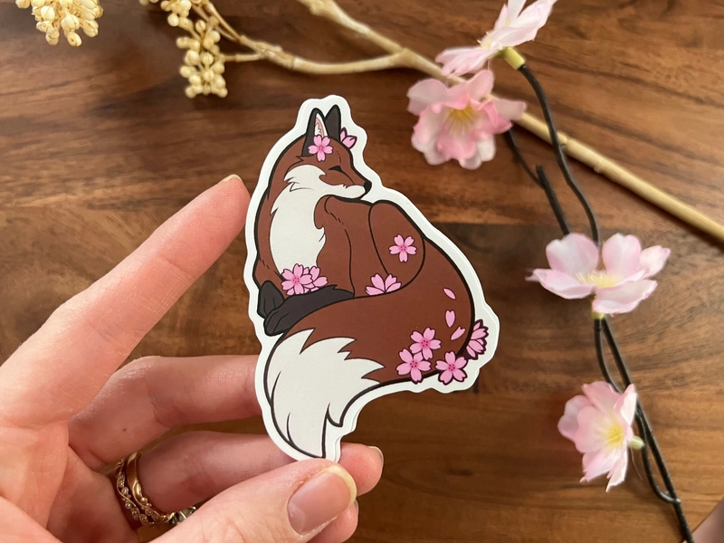 Cherry Blossom Fox Sticker