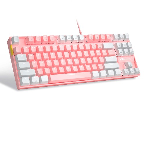 MageGee 75% Mechanical Gaming Keyboard with Red Switch, LED White Backlit Keyboard, 87 Keys Compact TKL Wired Computer Keyboard for Windows Laptop PC Gamer - Pink/White - Pink White/Red Switch
