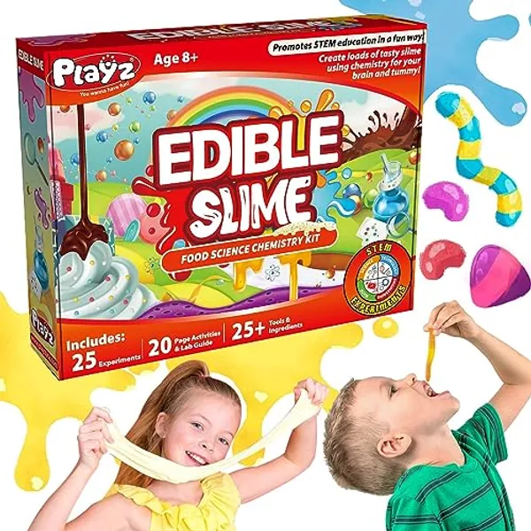 Playz Edible Slime Candy Making Science Kit for Kids Ages 8-12 Years Old - Food Science Chemistry Kid Science Kit with 25 Experiments to Make Slime Chocolates, Educational Science Kits for Boy & Girls - Edible Slime