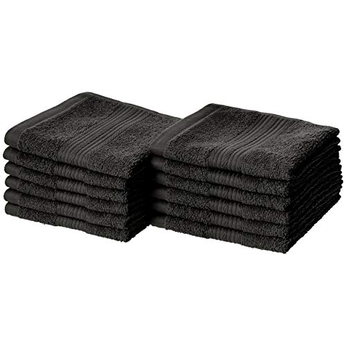 Amazon Basics Fade-Resistant Cotton Washcloth - 12-Pack, Black - Black - Washcloth - 12-Pack