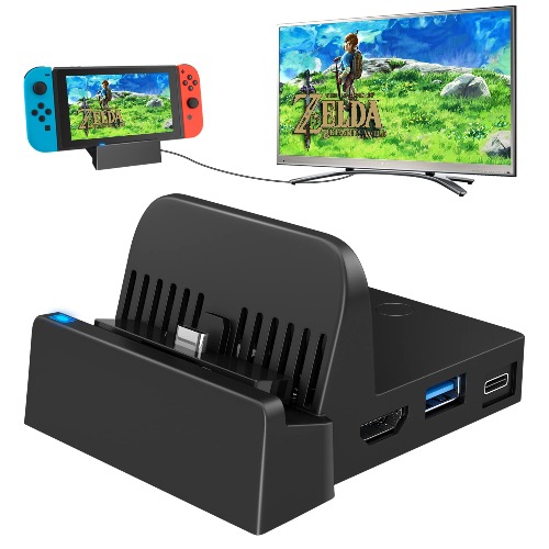 Ponkor Switch Docking Station, Switch/Switch OLED TV Dock Ladestation, Mini Tragbare Switch/Switch OLED 4K HDMI Adapter Ladestation mit 4K HDMI Schnittstelle,USB 3.0 und Type-C Port