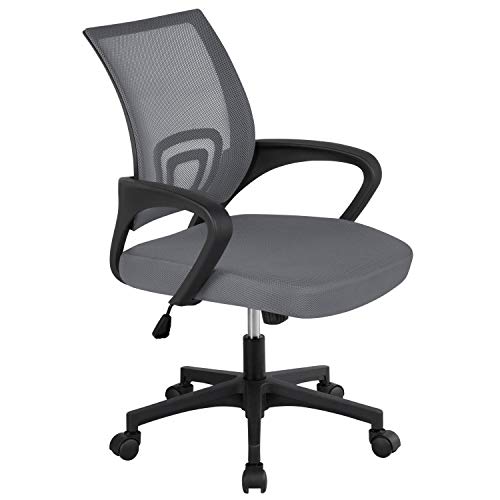 Yaheetech Office Chair Mid Back Executive Task Swivel Rolling Gaming Lumbar Support Modern Desk Computer Ergonomic Mesh Embody Chair Rolly Study Chair with Armrests, Dark Grey - Dark Gray - 24"D x 23.6"W x 38.2"H