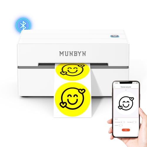 MUNBYN Bluetooth Thermal Label Printer, 130B Wireless 4x6 Shipping Label Printer for Shipping Packages Small Business Office or Home, Compatible with iPhone Android iPad Windows macOS Chrome Etsy eBay - White