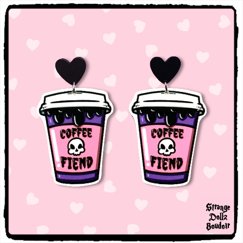 Coffee Cute Pastel Goth earrings, 925 sterling silver, Strange Dollz Boudoir