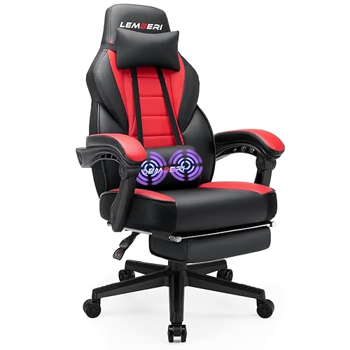 LEMBERI Video Game Chairs with footrest, Big and Tall Gamer Chair for Adults, 400lb Capacity, Racing Style Computer Chair with Headrest and Lumbar Support - Red