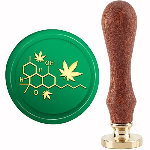 CRASPIRE Symbol Wax Seal Stamp Symbol Sealing Wax Stamps Marijuana 30mm Retro Vintage Removable Brass Stamp Head with Wood Handle for Wedding Invitations Envelopes Valentine's Day Gift Wrapping
