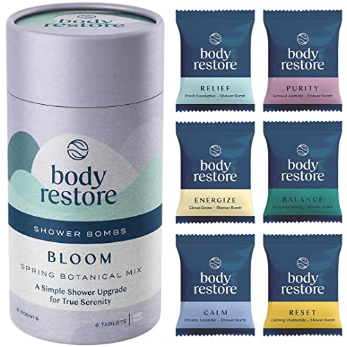 Shower Steamers Aromatherapy - Teacher Gifts, Relaxation Birthday Gifts for Women and Men, Stress Relief and Luxury Self Care Gifts for Mom, Shower Bath Bombs - BodyRestore 6 Packs Bloom Tube - Bloom 6 Pack