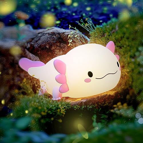 UNEEDE Axolotl Night Light for Kids,Animal Silicone Nursery Night Lamp, Rechargeable Table Lamp Bedside Lamp,Cute Room Decor Night Light for Bedroom,Living Room,Dining,Desk Decorations,Gift - Pink Axolotl