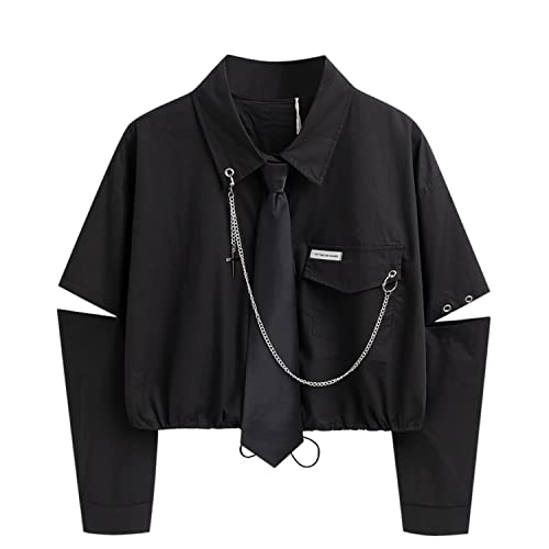Women's Alt Emo Button Down Shirt Gothic Blouse Techwear Dark Academia Preppy Clothes Aesthetic Japanese Harajuku Streetwear - X-Large - A