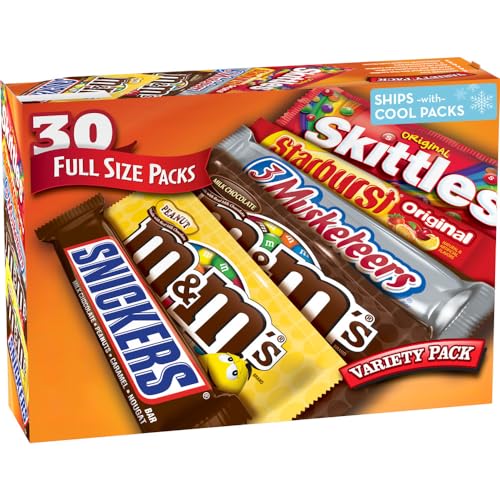 M&M'S, SNICKERS, 3 MUSKETEERS, SKITTLES & STARBURST Full Size Chocolate Candy Variety Mix 56.11-Ounce 30-Count Box - 30 Count (Pack of 1)