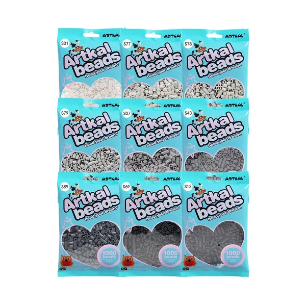 Artkal Beads 9 Gradient Gray Colors 1000 Count Beads Pack Make Your Portrait Pixel Arts Unique SB1000-GRAY - 