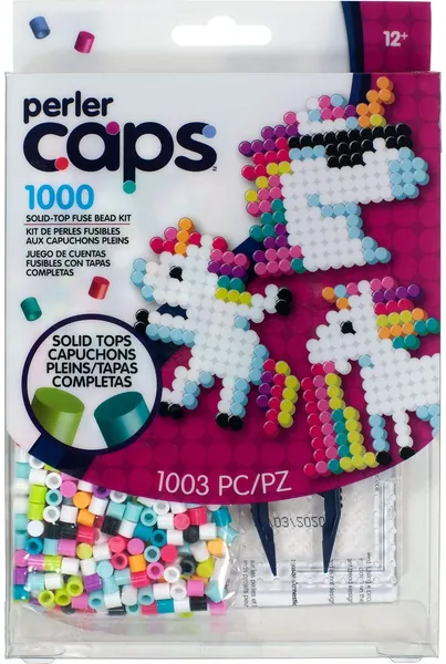 Perler 80-54656 Solid-Top Cap Fuse Beads, 1006pcs, Unicorn Pattern Starter Kit - Unicorn Pattern Starter Kit