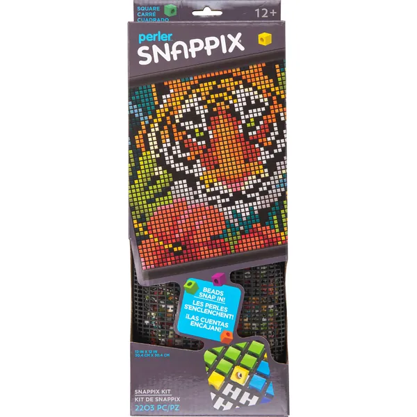 Perler Jungle Tiger Snappix No-Iron Fuse Bead Craft Kit for Kids, 12" x 12", 2203 Piece - Jungle Tiger