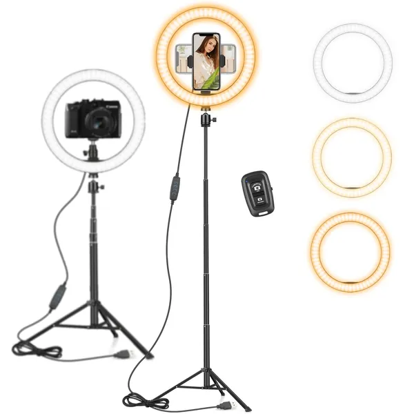 10" Ring Light with 59" Tripod Stand & Phone Holder for YouTube Video, Dimmable Led Ring Light for Camera, Video, Makeup, Selfie Photography Compatible with Smartphone - 