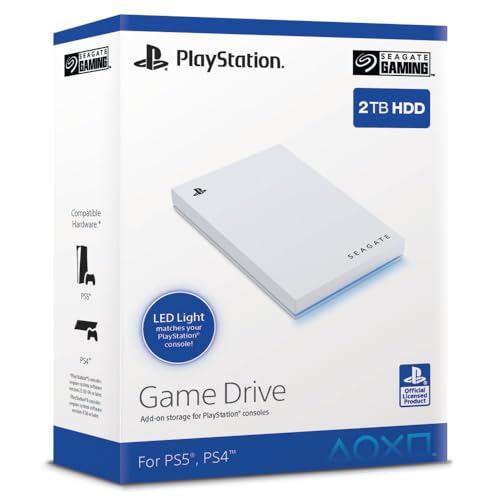 Seagate Game Drive for PS5, 2 TB, External HDD, 2.5", USB 3.0, Officially Licensed, White, Blue LED (STLV2000202) - PS4/PS5 - 2TB - White LED