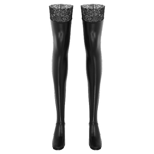 PU wet look latex high leg long socks, stockings