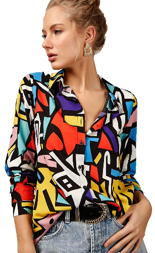 Blouses for Women Fashion, Casual Long Sleeve Button Down Shirts Tops, XS-3XL