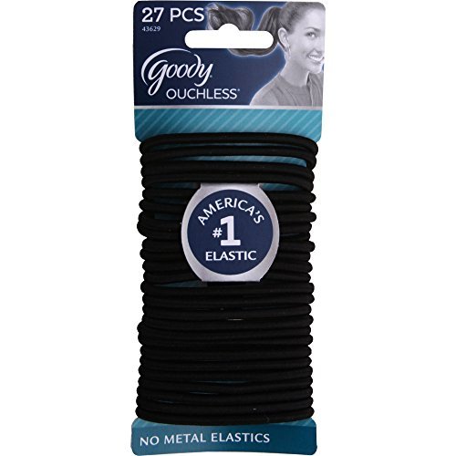 Goody Ouchless Womens Elastic Hair Tie - 27 Count, Black - 4MM for Medium Hair- Hair Accessories for Women Perfect for Long Lasting Braids, Ponytails and More - Pain-Free (Packaging May Vary)