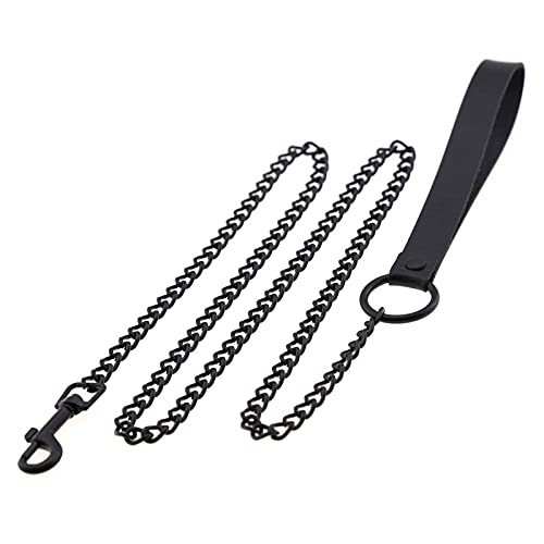 COLORFUL BLING 3Pcs Leather Choker, Heart Shape Circle Ring Collar Necklace, Punk Detachable Leash Chain, Gothic Party Cosplay Costume Jewelry Women Egirls Gift - black chain - accessory