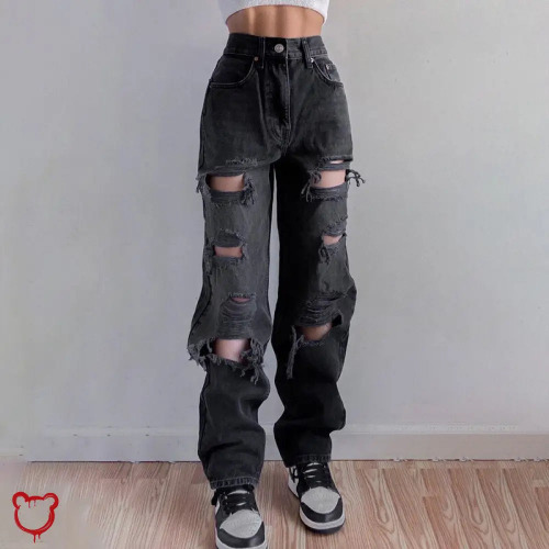 Black Ripped Denim Pants - as picture / M