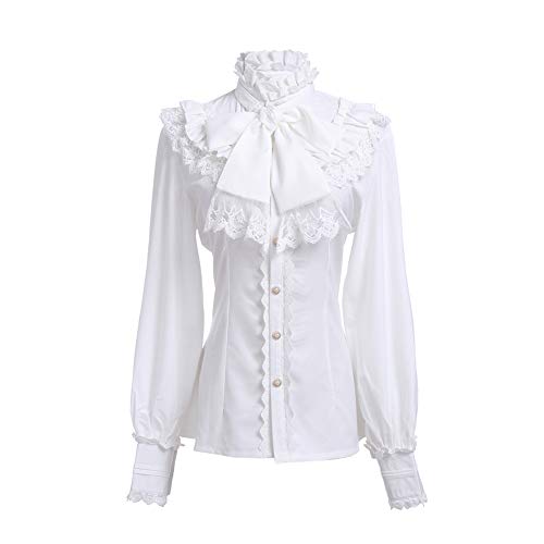 Nuoqi Victorian Blouse Womens Gothic Shirt Vintage Long Sleeve Lotus Ruffle Tops - A-white - Medium
