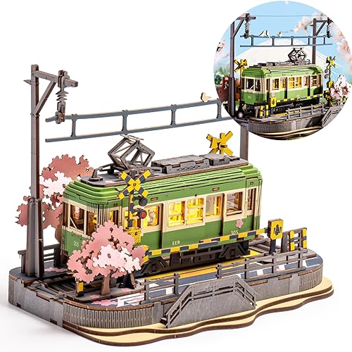 Wowood 3D Wooden Puzzles for Adults-Sakura Journey Tram, Model Car Kits Building Set for Adults, DIY Hobby Craft Kits Creative Gift STEM Toy for Girls Boys (223PCS)