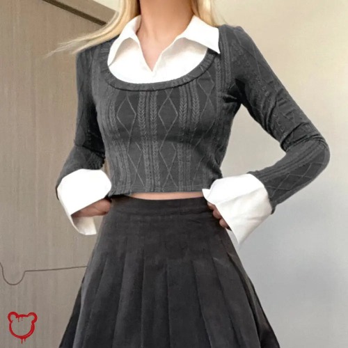 '90s Grunge Crop Top - Gray / S