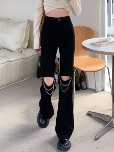 Goth 'Black Magic' Black Split Leg Chain Pants - Black / S