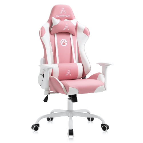 AJS Gaming Chair Pink Racing Office Chair High Back Computer Desk Chair Leather Executive Adjustable Swivel Chair with Headrest and Lumbar Support - Pink