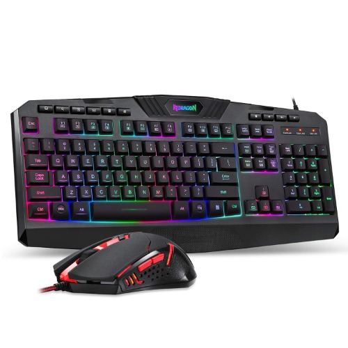 Redragon S101 Wired Gaming Keyboard and Mouse Combo RGB Backlit Gaming Keyboard with Multimedia Keys Wrist Rest and Red Backlit Gaming Mouse 3200 DPI for Windows PC Gamers (Black) - Black