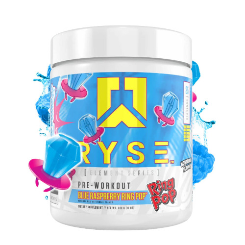 Ryse Element Series Pre-Workout | Everyday Pre-Workout | Beta Alanine, NO3-T Nitrates | 200mg Caffeine | 25 Servings (Blue Raspberry Ring Pop) - Blue Raspberry Ring Pop