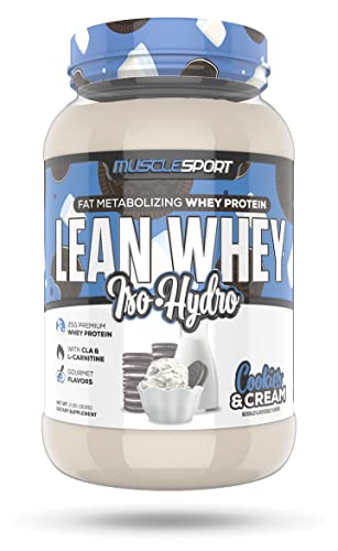 Musclesport Lean Whey Revolution™, Whey Protein Isolate with Hydrolyzed Whey - Low Calorie, Low Carb, Low Fat, Incredible Flavors - 25g Protein per Scoop (2lb, Cookies N Cream) - Cookies & Cream - 2 Pound (Pack of 1)