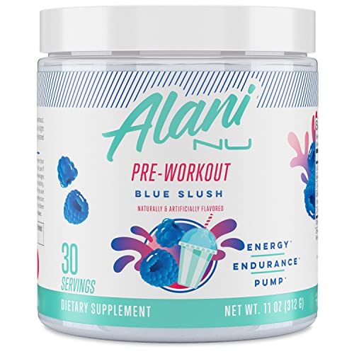 Alani Nu Pre Workout Powder Blue Slush | Amino Energy Boost | Endurance Supplement | Sugar Free | 200mg Caffeine | L-Theanine, Beta-Alanine, Citrulline | 30 Servings - Blue Slush