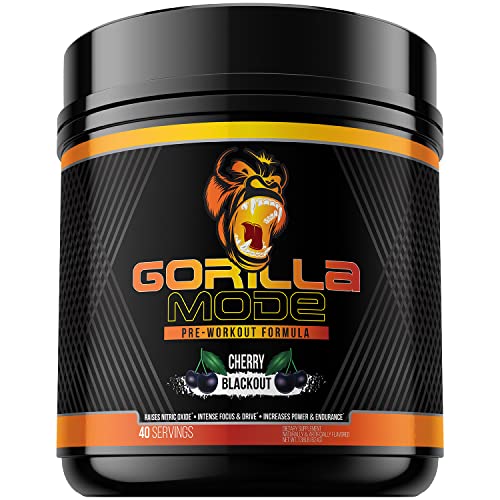 Gorilla Mode Pre Workout - Massive Pumps · Laser Focus · Energy · Power - L-Citrulline, Creatine, GlycerPump™, L-Tyrosine, Agmatine, Kanna, N-Phenethyl Dimethylamine Citrate - 604 Grams (Cherry) - Cherry Blackout