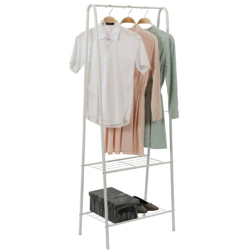 HOMEFORT Garment Rack Metal Clothing Rack Wardrobe Closet Laundry Shelving Unit Entryway Organizer with Hanger and 2-Tier Durable Shelf for Shoes Clothes Storage,White - White