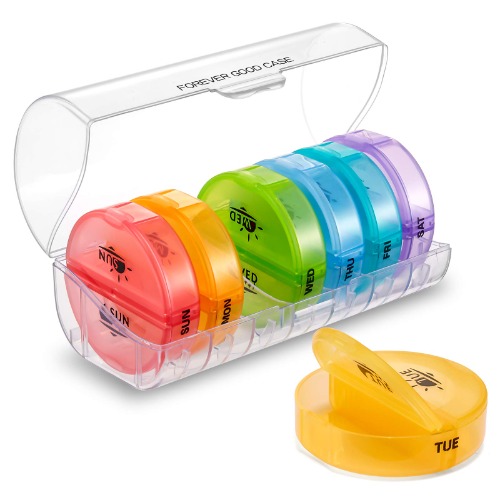 Daily Pill Organizer 2 Times a Day - FGcase Weekly AM/PM Pill Box,Round Medicine Organizer,7 Day Pill Container,Vitamin Organizer for Vitamin/Fish Oils/Supplement Rainbow - 