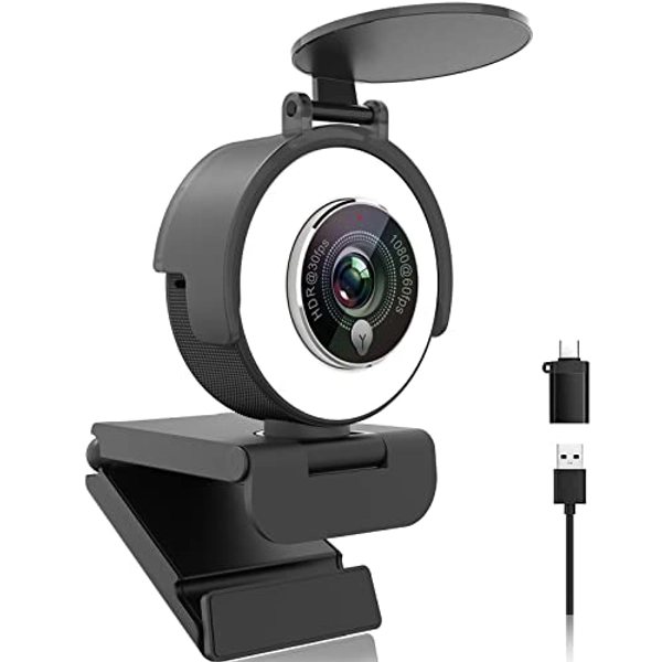 Angetube 1080p Webcam with Ring Light for Streaming: USB 60FPS Web Camera with Microphone-HDR-Enabled-HD Auto Light Correction Web Cam with Adjustable FOV, for Teams, Zoom, PC/Laptop/Mac/Desktop